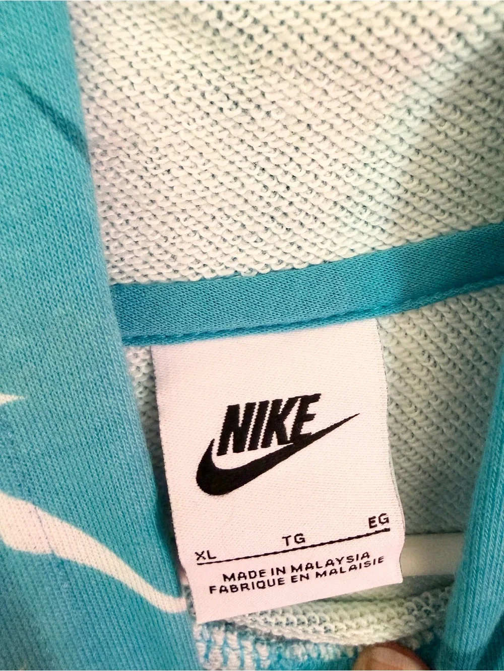 Nike Turquoise Teal Hoodie with White & Yellow Swoosh Pattern